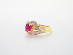 18K Gold 1.26ct Oval Myanmar Red Ruby & 0.71ct Baguette Diamond Woven Band Ring