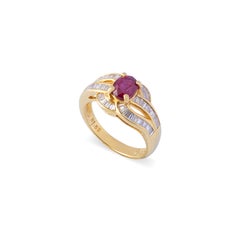 18k Gold 1.26 Carat Oval Ruby & 0.71 Carat Baguette Diamond Cocktail Ring