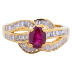18k Gold 1.26 Carat Oval Ruby & 0.71 Carat Baguette Diamond Cocktail Ring