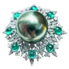 【Crown Radiance】Aurora Bloom Emerald Tahitian Pearl Diamond Ring