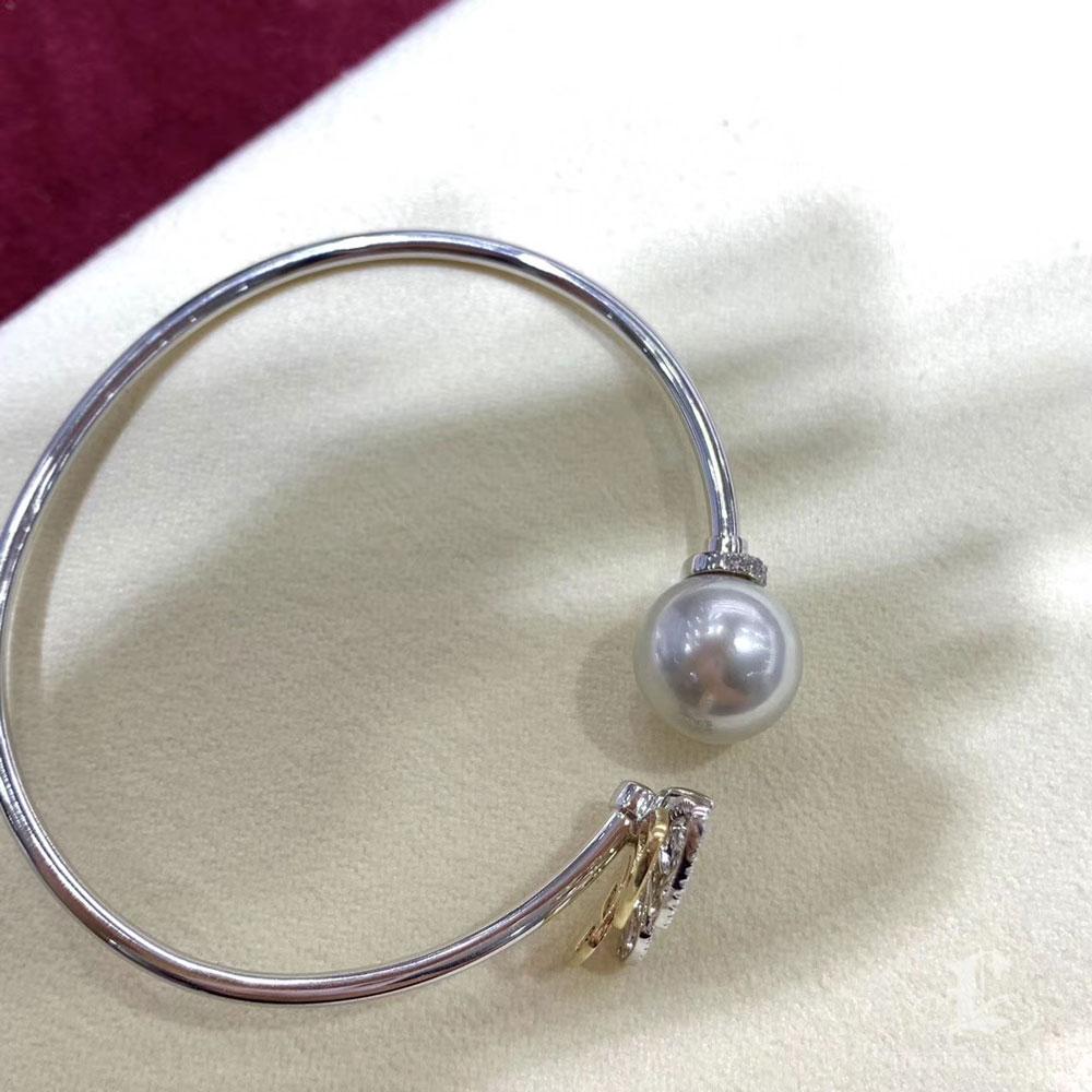 【Sculptured Geometry】Modern South Sea Pearl Baguette Diamond Open Cuff Bracelet en vente 4