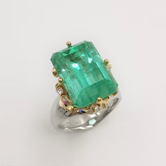 18K Gold 12ct No Oil Russian Emerald Ring, Crown Design Ring