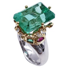 Bague en or 18 carats, émeraude russe 12 carats sans huile, bague à motif couronne