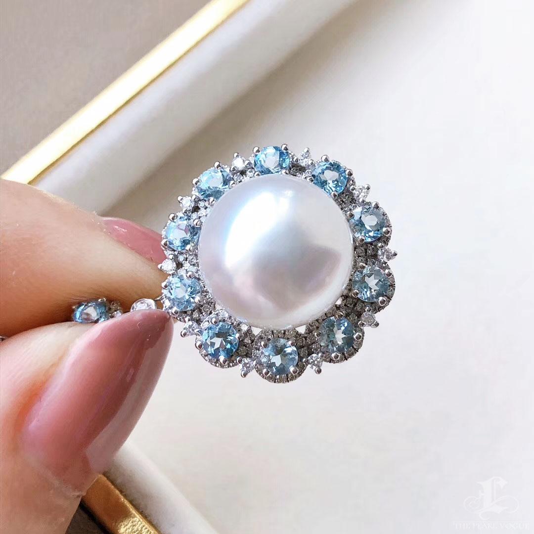 【Crown Radiance】Colgante de perla del mar del sur, aguamarina y diamantes con halo celestial en venta 1