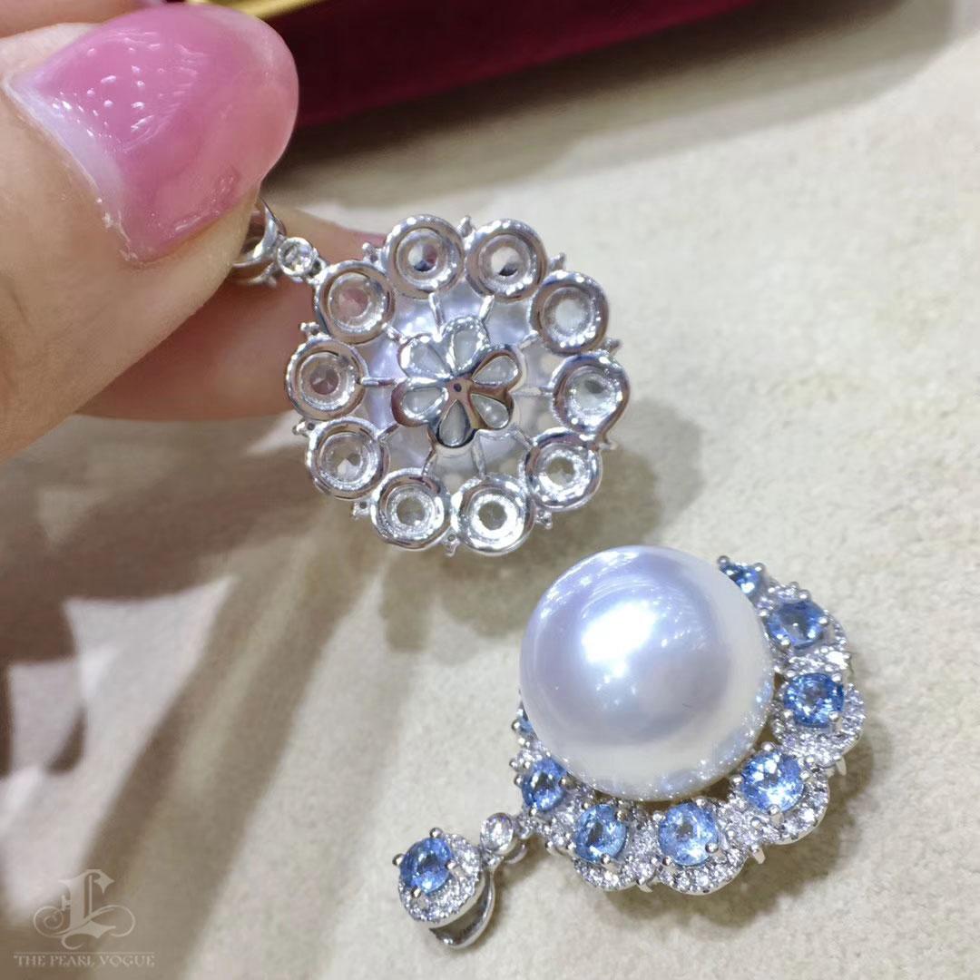 【Crown Radiance】Colgante de perla del mar del sur, aguamarina y diamantes con halo celestial en venta 4