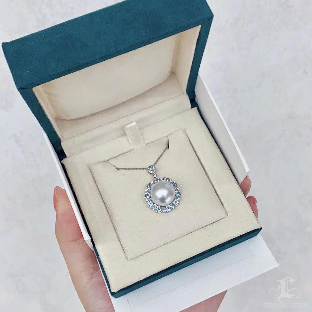 【Crown Radiance】Colgante de perla del mar del sur, aguamarina y diamantes con halo celestial en venta 5