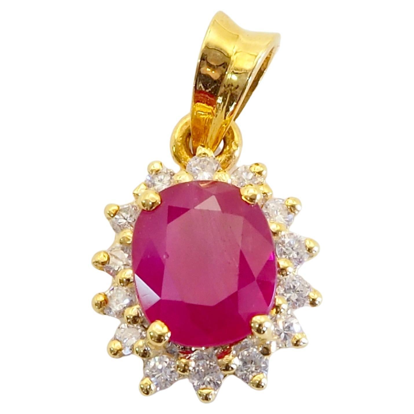 18K Gold 1.30ct Oval Thai Ruby
0.17ct Diamond Sunburst Pendant