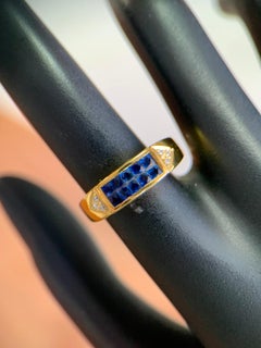 18K Gold 1.30ct Squared Vivid Blue Sapphire & 0.06ct Diamond Band Ring