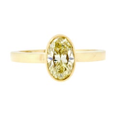 18k Gold 1.32ct Bezel GIA Fancy Yellow Oval Diamond Solitaire Engagement Ring
