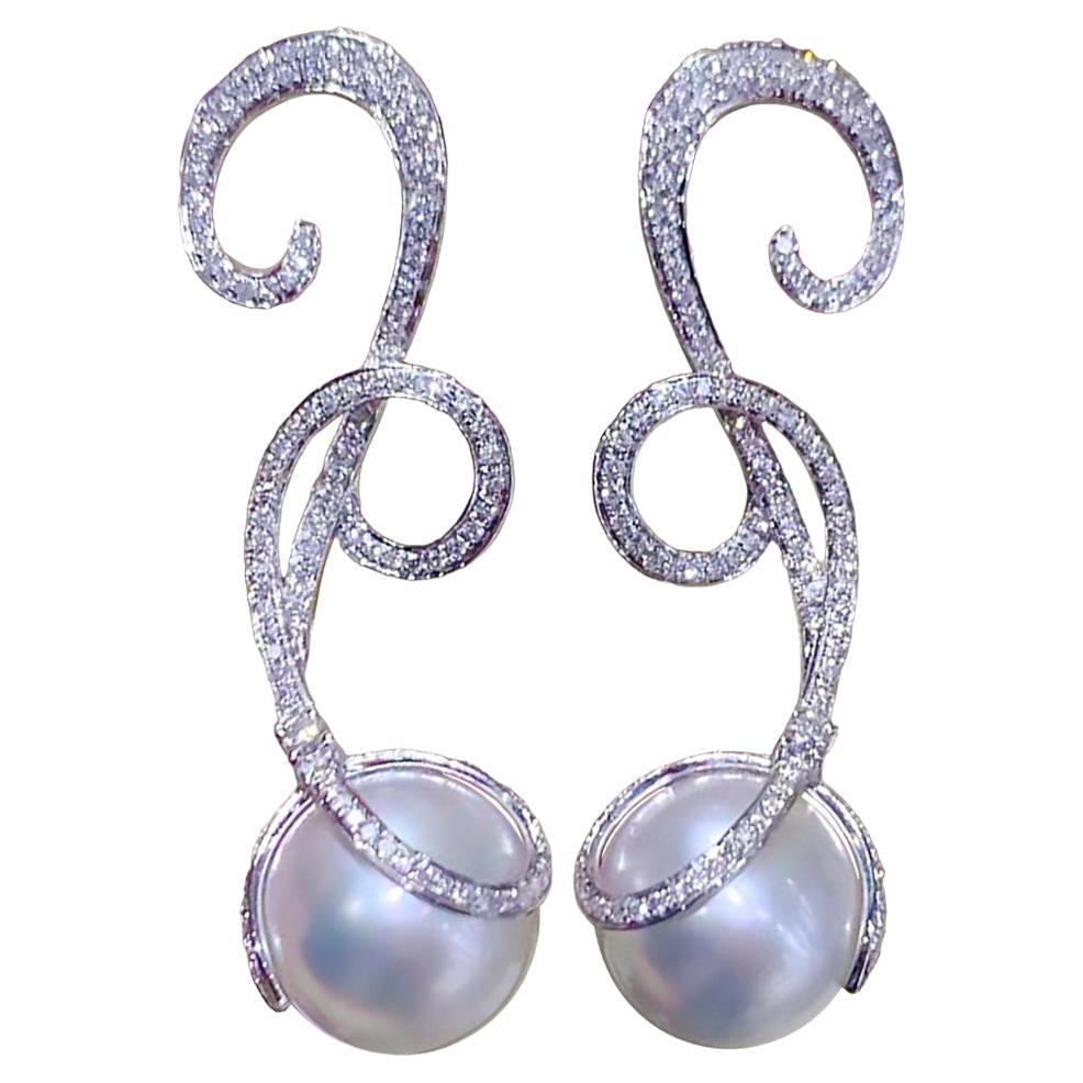 【Sculpted Geometry】Melody Curve Aurora South Sea Pearl Diamond Earrings