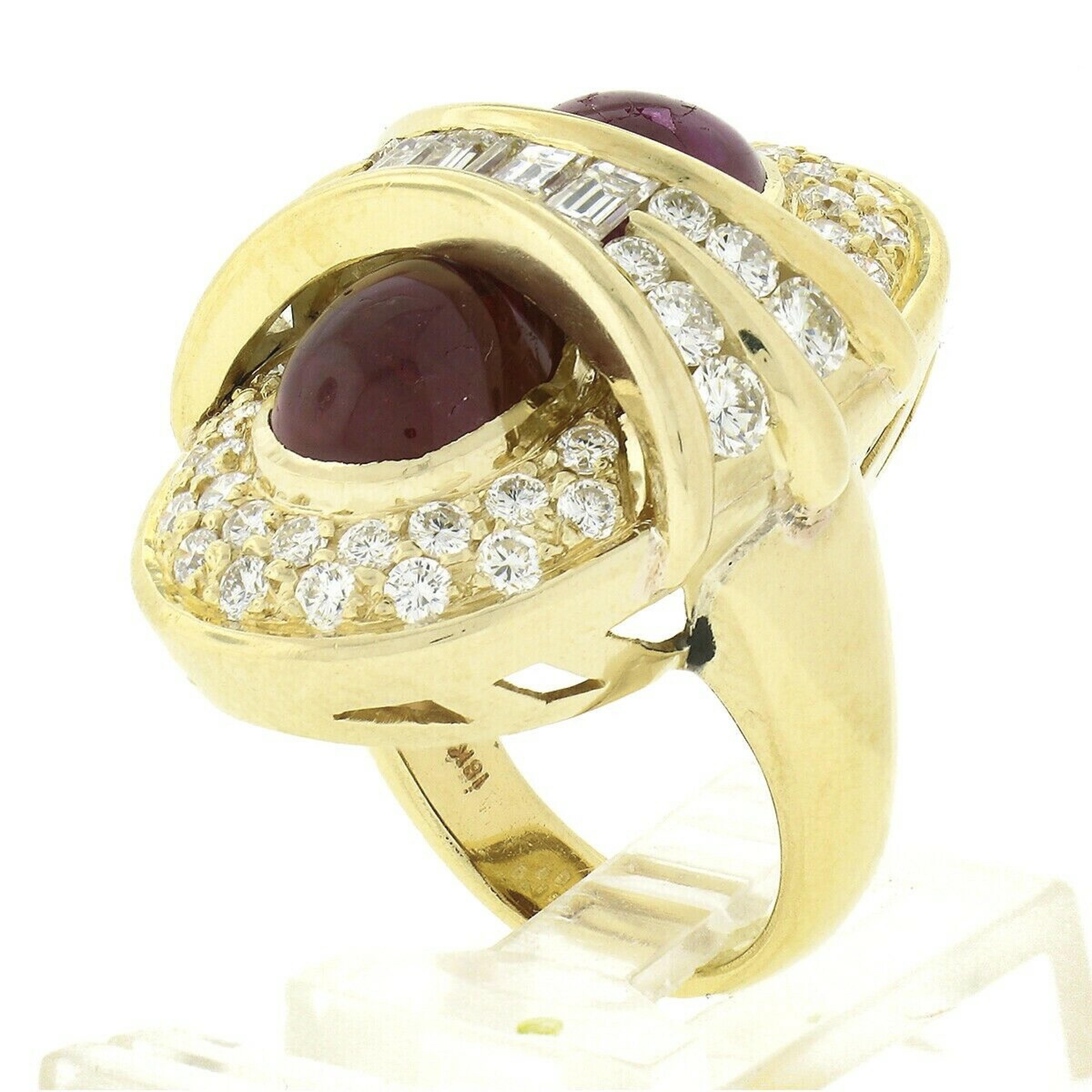 18K Gold 13.50ctw GIA Oval Cabochon Dual Ruby w/ Diamond Elongated Cocktail Ring For Sale 4