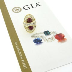 18K Gold 13.50ctw GIA Oval Cabochon Dual Ruby w/ Diamond Elongated Cocktail Ring