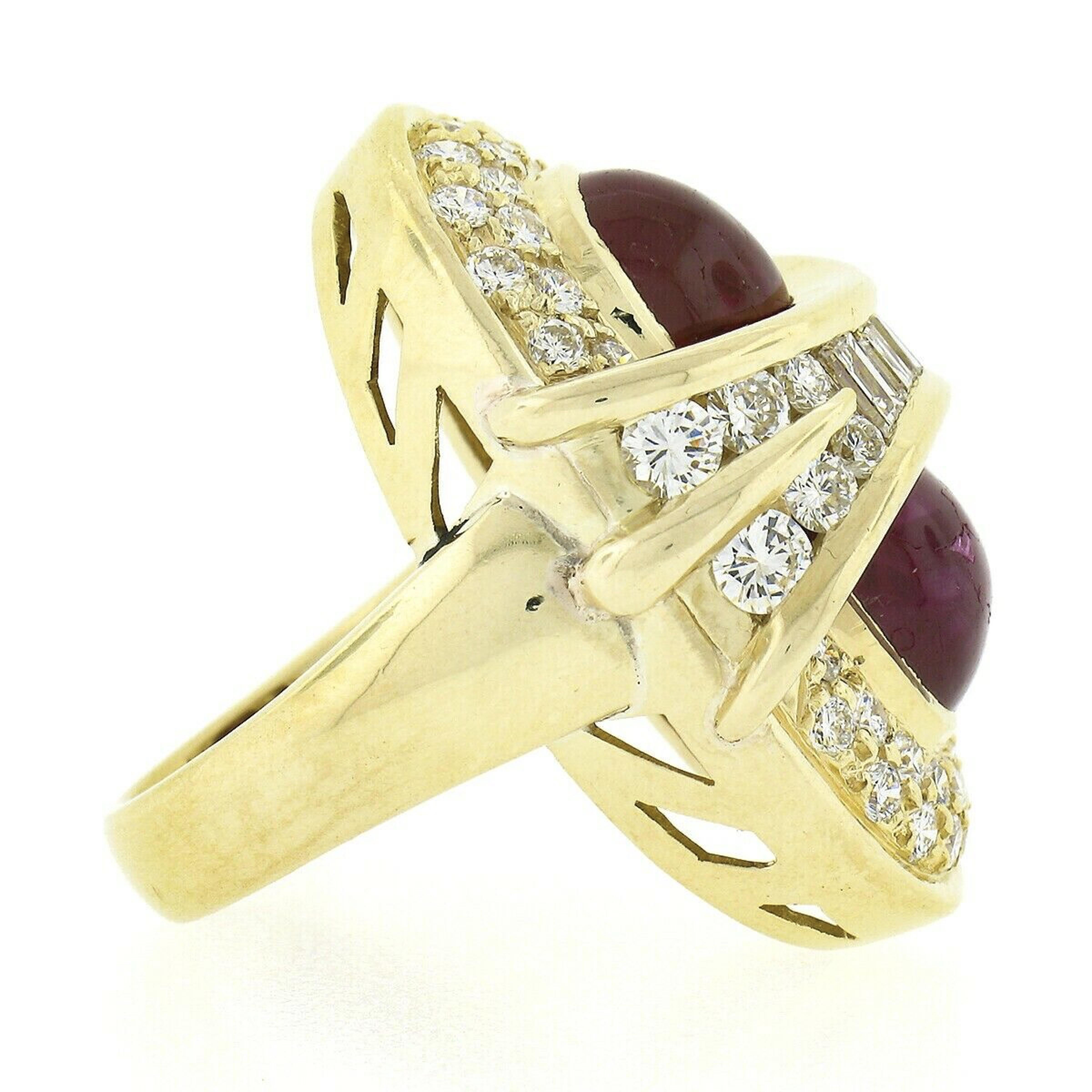 Anillo de cóctel alargado de oro de 18 quilates con doble cabujón ovalado de rubí y diamantes de 13,50 quilates GIA en venta 1