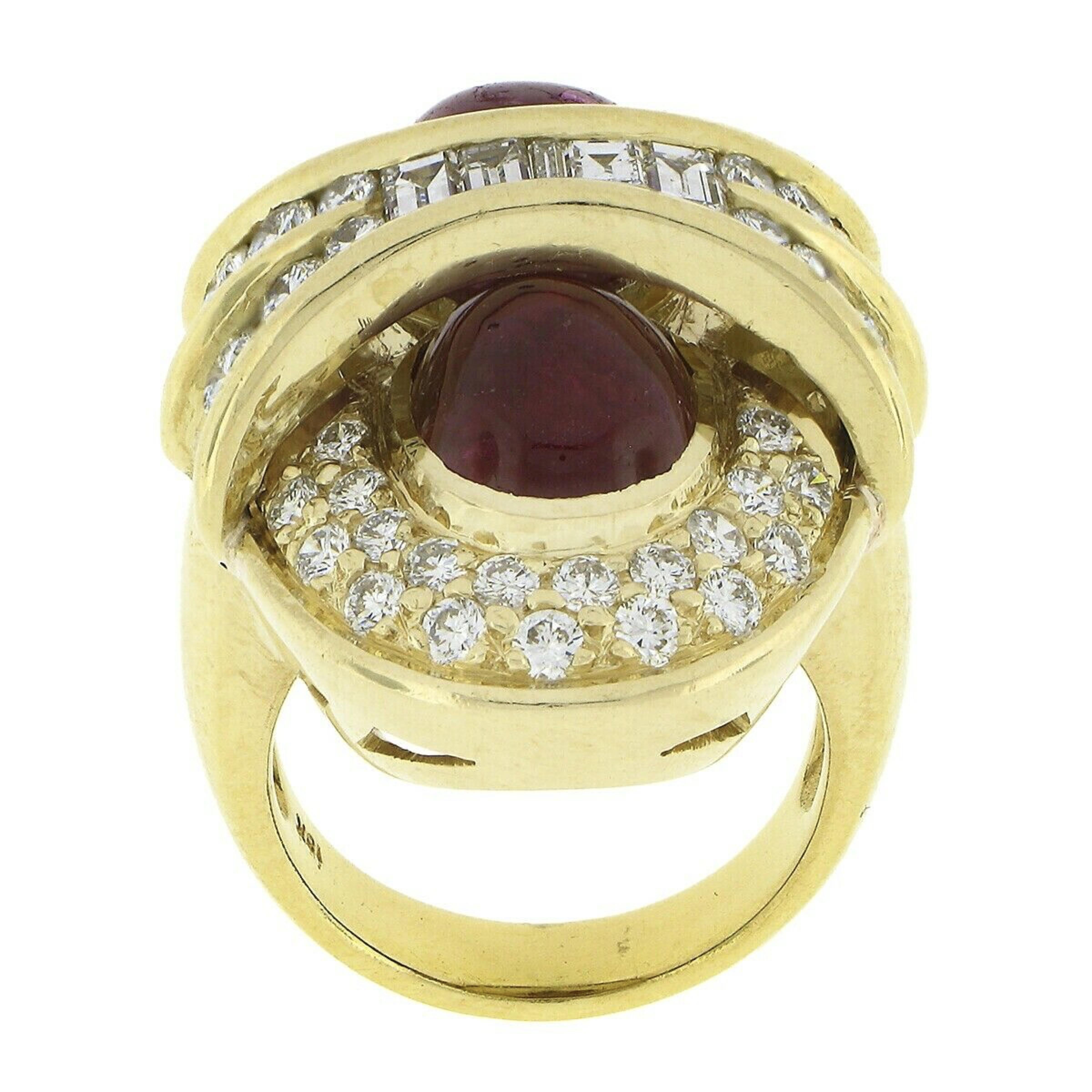 18K Gold 13.50ctw GIA Oval Cabochon Dual Ruby w/ Diamond Elongated Cocktail Ring For Sale 3