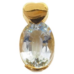 18K Gold 13.55ct Oval Sky-Blue Aquamarine Partial Bezel Heart Motif Pendant