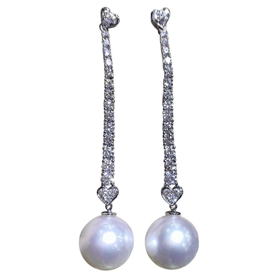 Pendientes de oro de 18 quilates 1,35 ct Diamante AAAA 11-12 mm Perla del Mar del Sur