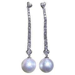 Pendientes de oro de 18 quilates 1,35 ct Diamante AAAA 11-12 mm Perla del Mar del Sur