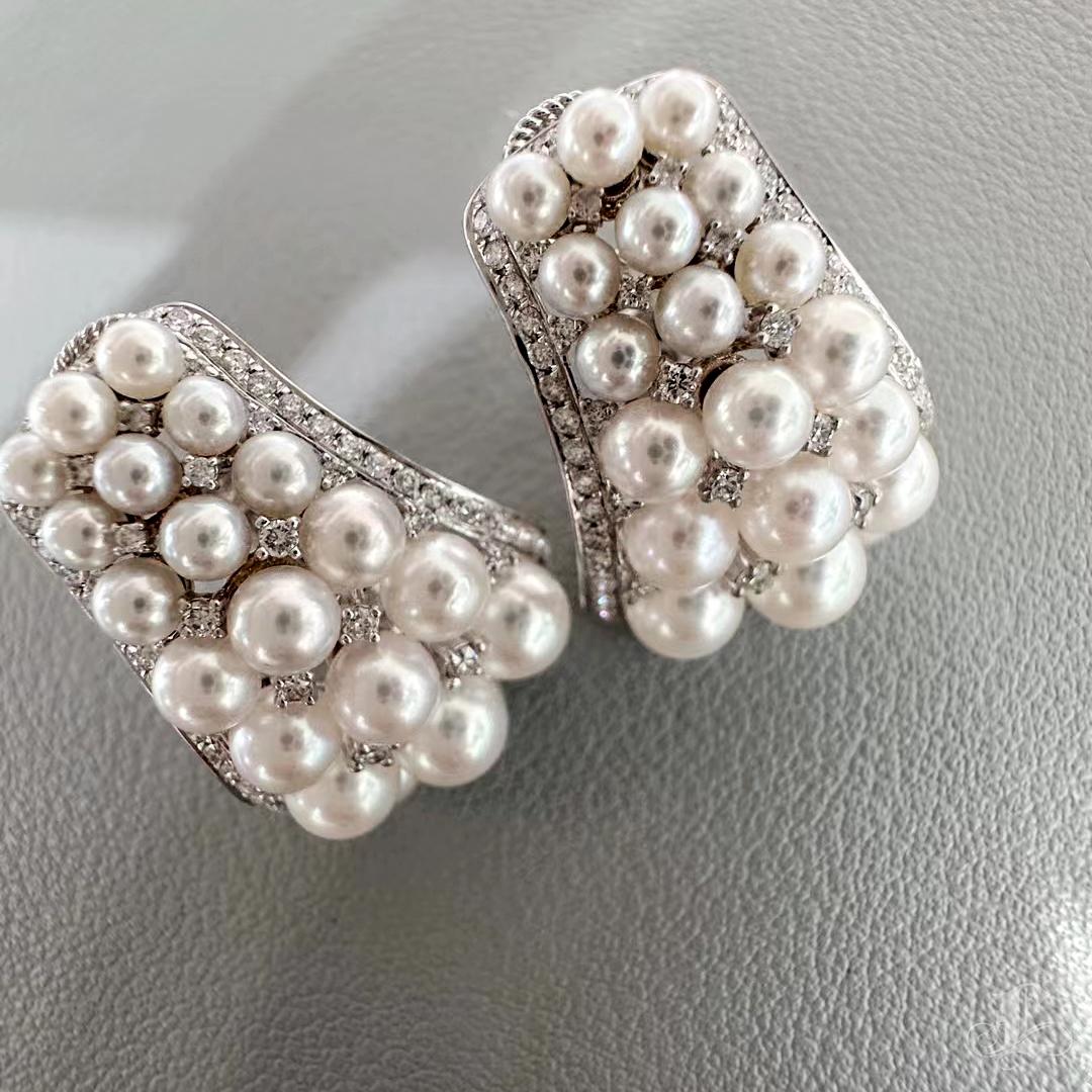 Women's 【Crown Radiance】Cascade Luxe Aurora Baby Akoya Pearl Diamond Earrings For Sale