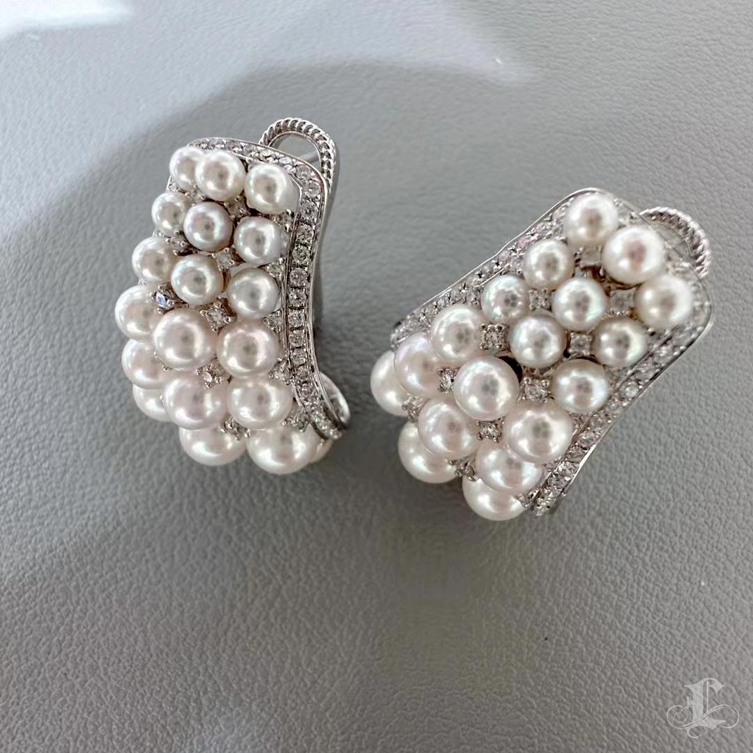 【Crown Radiance】Cascade Luxe Aurora Baby Akoya Pearl Diamond Earrings For Sale 2