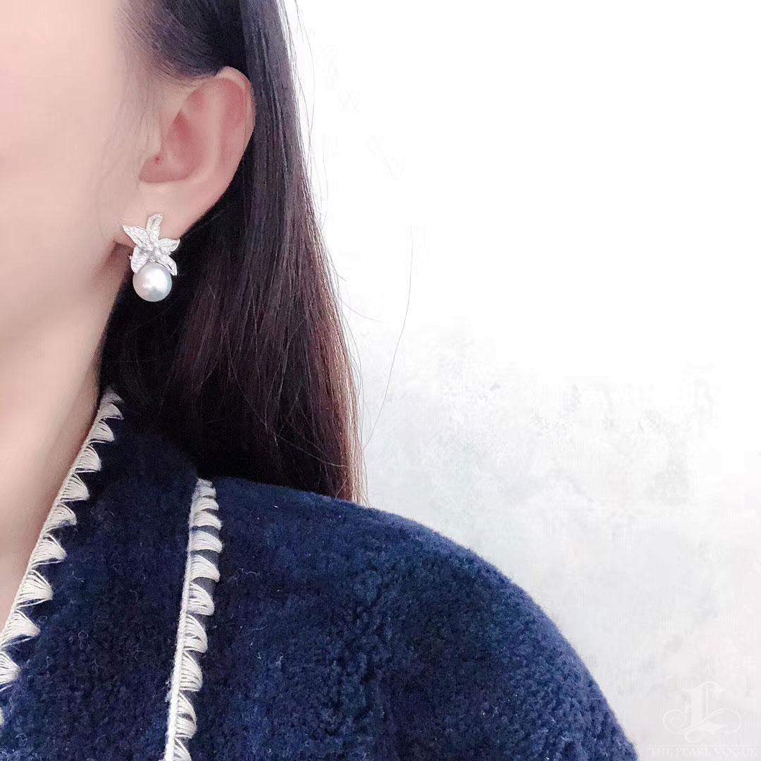 Uncut 【Vine Symphony】Aurora Radiant Starburst Diamond South Sea Pearl Earrings For Sale