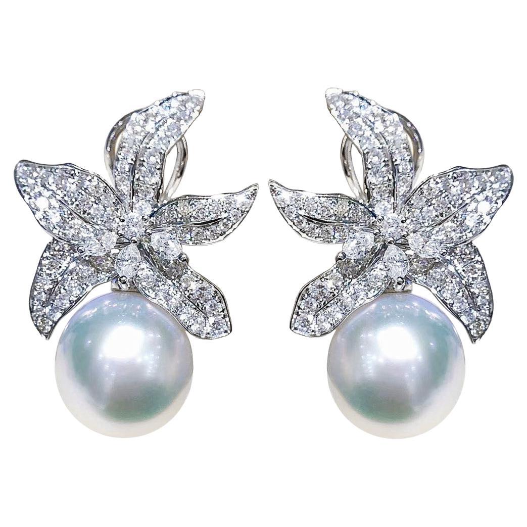 【Vine Symphony】Aurora Radiant Starburst Diamond South Sea Pearl Earrings
