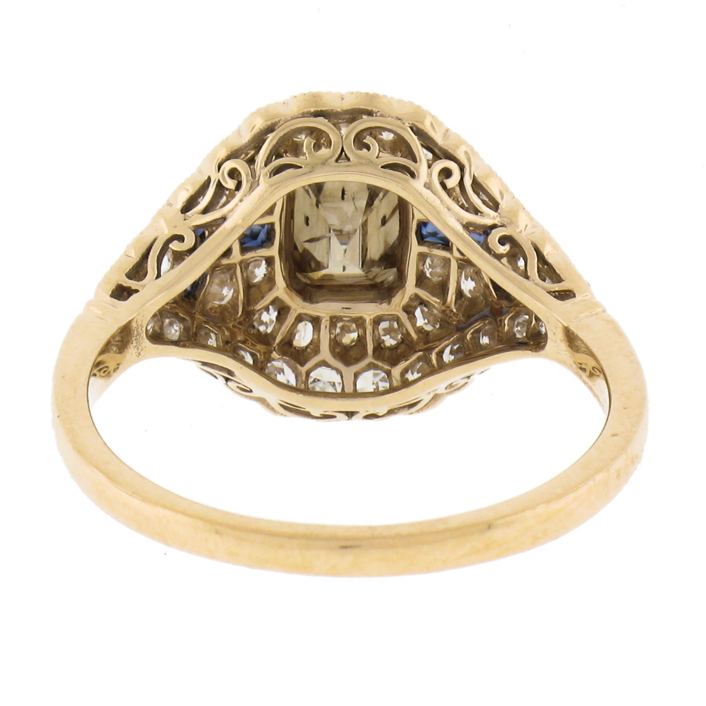 18k Gold 1.35ctw Fancy Brown Diamond & Calibre Sapphire Antique Style Ring For Sale 2