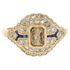 18k Gold 1.35ctw Fancy Brown Diamond & Calibre Sapphire Antique Style Ring