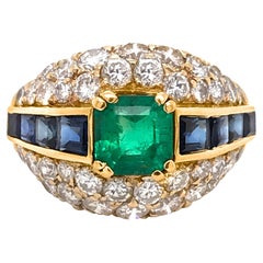 18K Gold 1.38 ct Columbia Emerald, 2.0ct Diamond and 0.5 ct Sapphire Ring