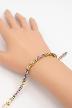 18K Gold 13.80ct Multi-Color Sapphire and Diamond Tennis Bracelet