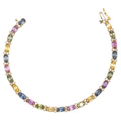 18K Gold 13.80ct Multi-Color Sapphire and Diamond Tennis Bracelet
