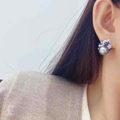 18k Gold 1.39ct Sapphire Diamond Certificate Ocean Blue Tahitian Pearl Earrings