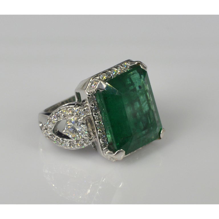 Customizable 18K Gold 14 Carat Emerald Engagement Ring, Art Deco ...