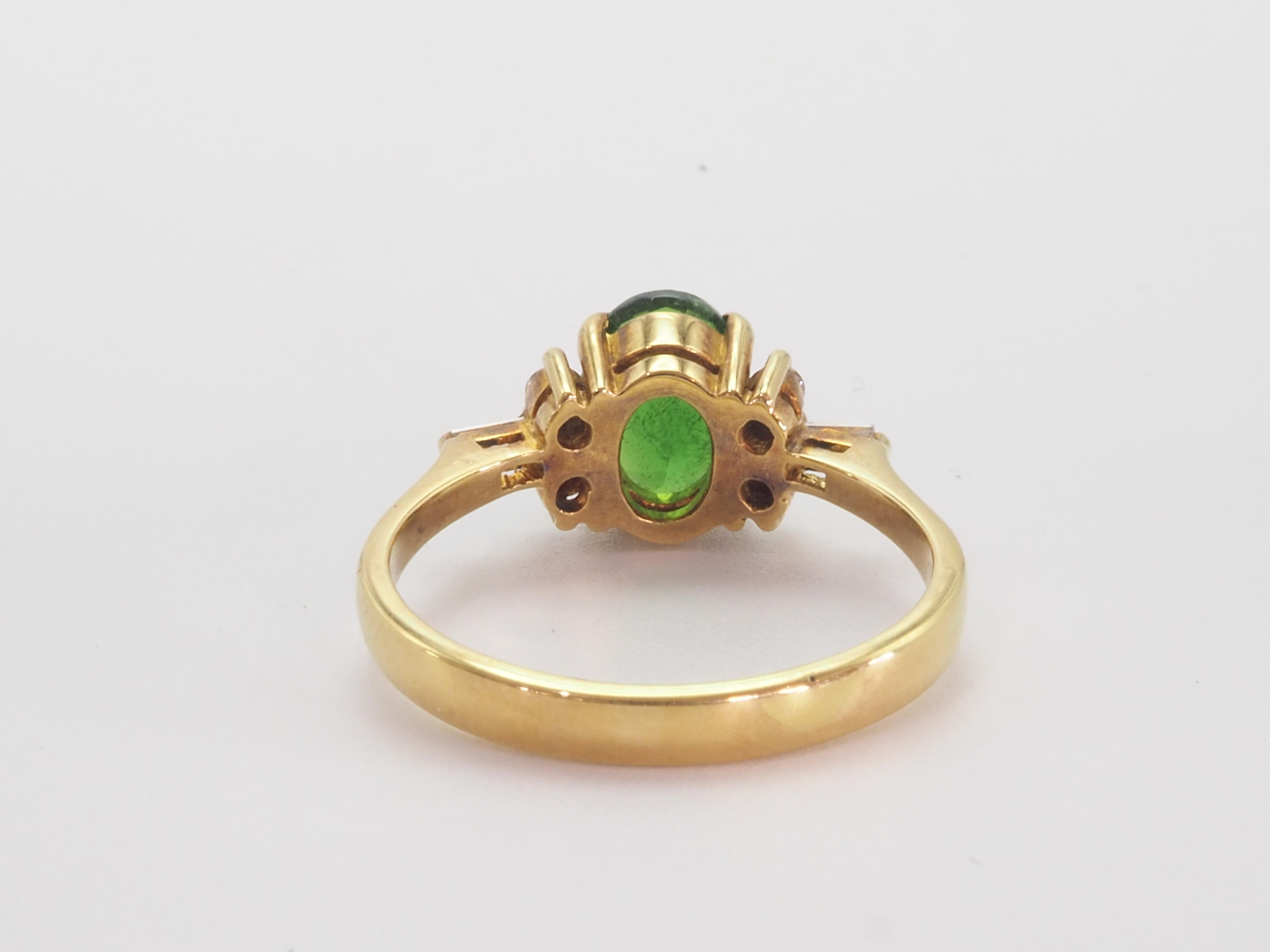 Oval Cut 18K Gold 1.40ct Vivid Oval Tsavorite & 0.15ct Diamond Engagement Ring For Sale