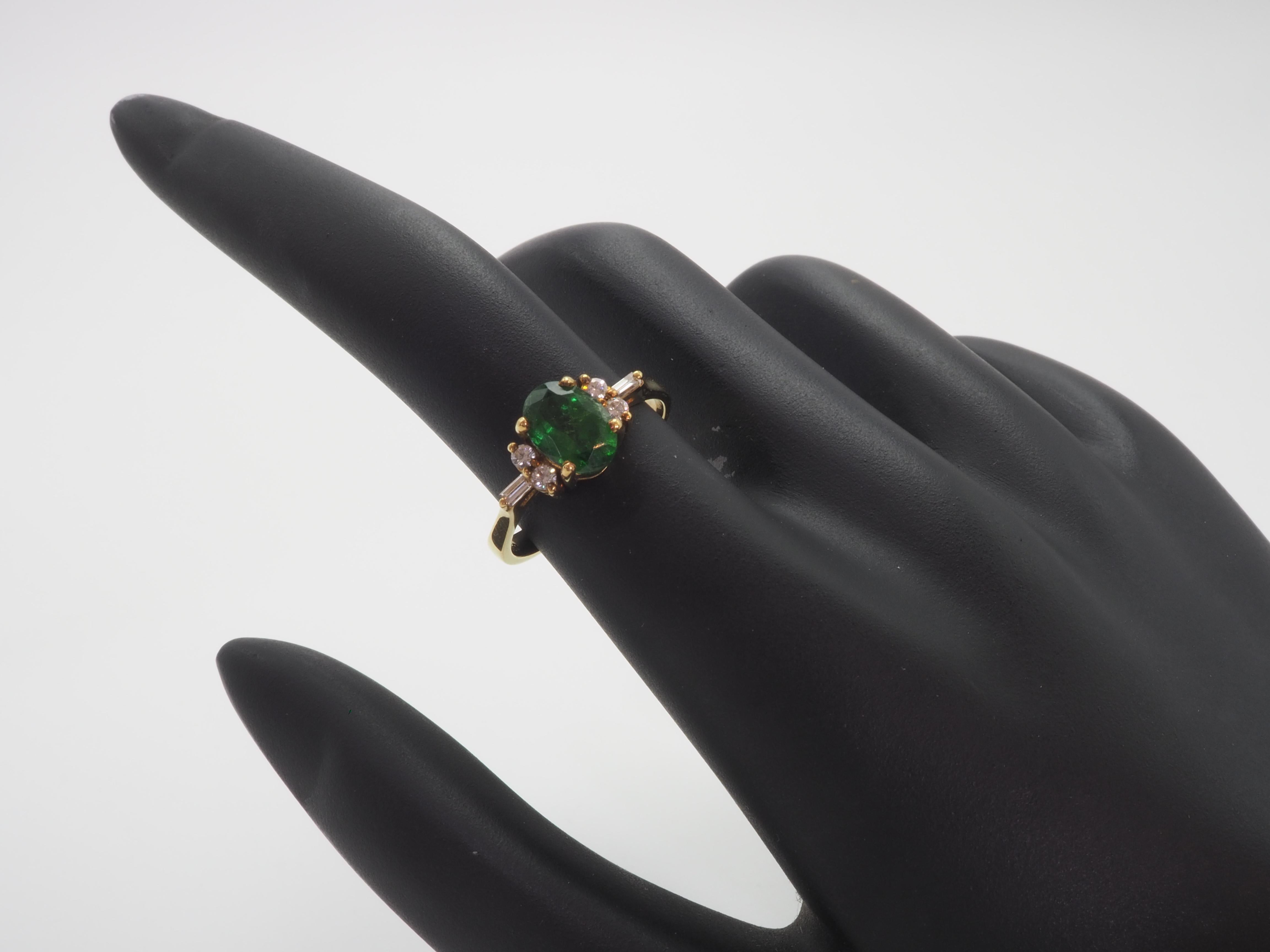 18K Gold 1.40ct Vivid Oval Tsavorite & 0.15ct Diamond Engagement Ring For Sale 2