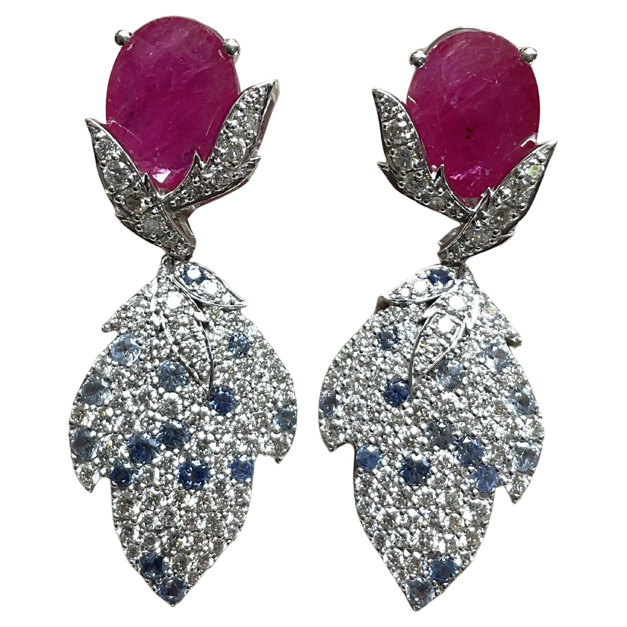 18k Gold 14.88 ct Ruby Oval
2.46 ct Blue Sapphire Cut Natural Gemstone Earring