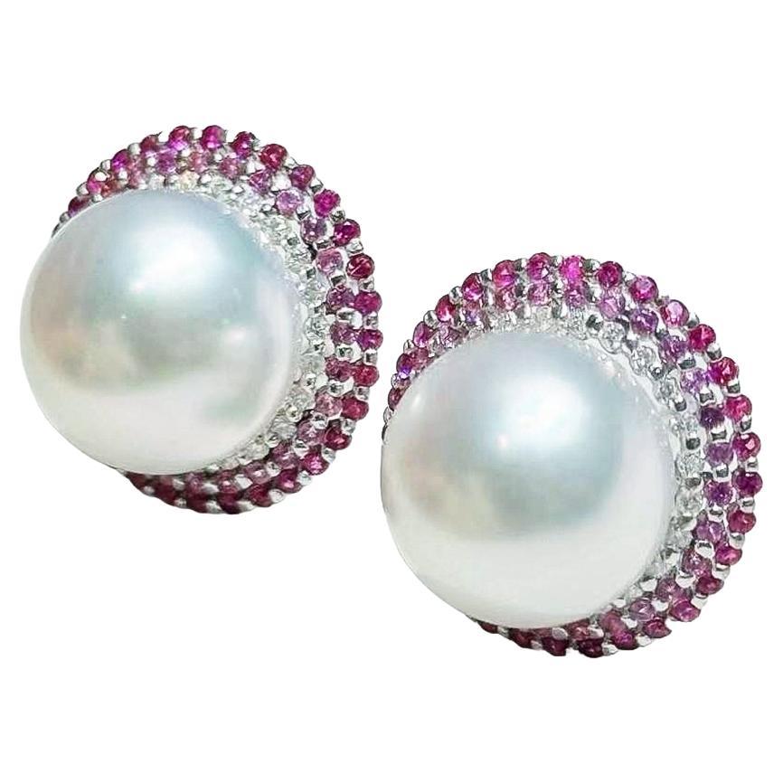 【Crown Radiance】Aurora Blush Halo South Sea Pearl & Pink Sapphire Earrings