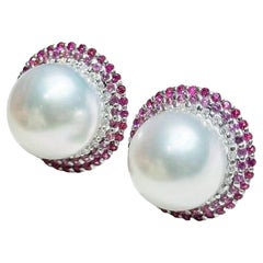 【Crown Radiance】Aurora Blush Halo South Sea Pearl & Pink Sapphire Earrings