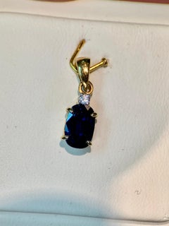 18K Gold 1.49ct Deep Blue Sapphire & 0.03ct Diamond Pendant Enhancer