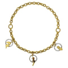 18k Gold 15 Inch Necklace with Aviary Theme Made from 2 Bracelets by Pomellato 