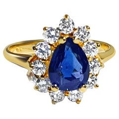 18k Gold, 1.50 Carat Blue Sapphire and Diamond Ring
