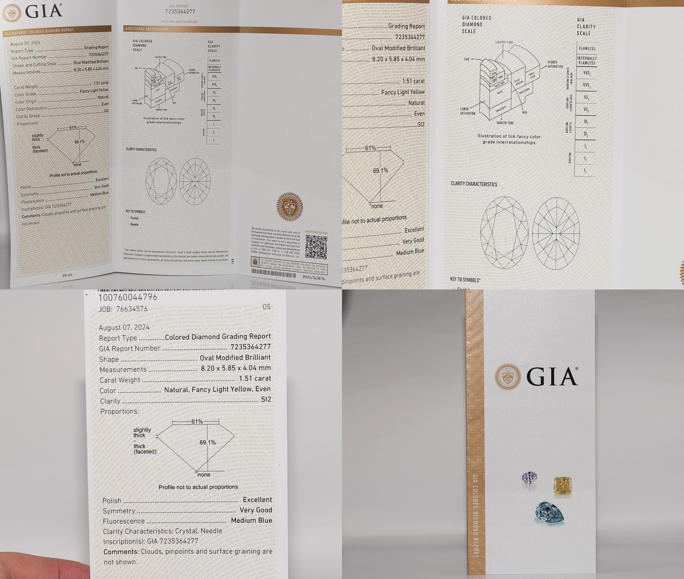 Bague solitaire en or 18k 1.51 ct Light Fancy Color Oval Cut certifiée GIA en vente 14