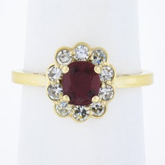 18k Gold 1.51ctw GIA No Heat Cushion Vivid Red Ruby & Diamond Flower Halo Ring