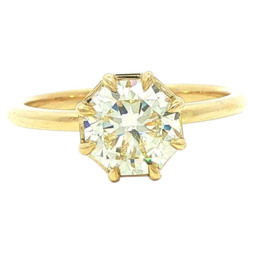 18k Gold 1.53ct GIA Octagonal Octagon Brilliant Diamond Solitaire Collet Ring For Sale