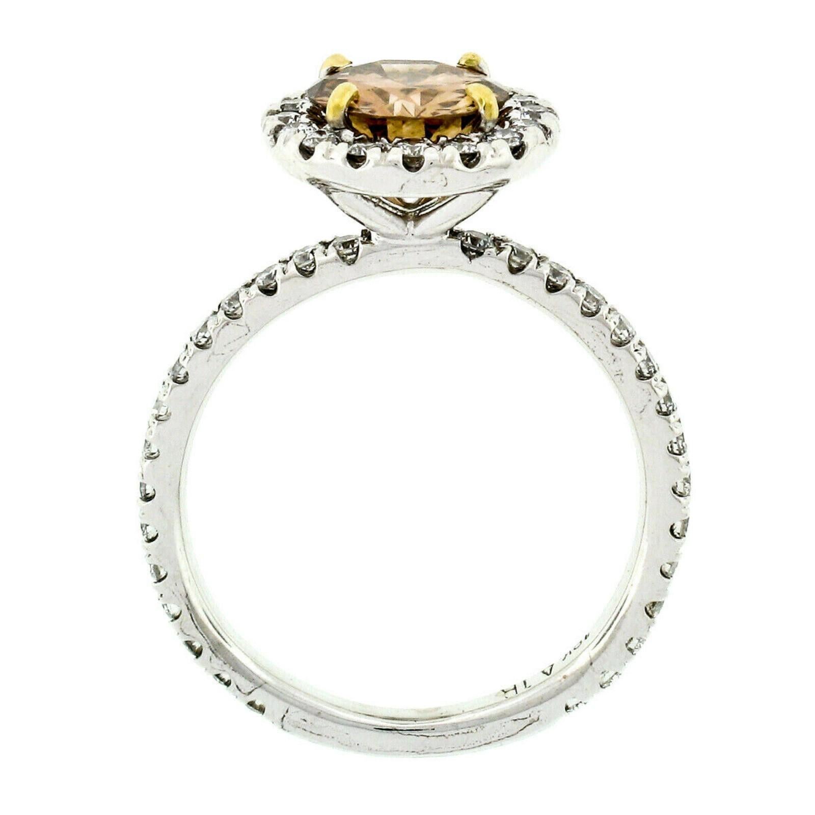 Women's 18 Karat Gold 1.56 Carat GIA Fancy Orange Brown Diamond Solitaire Halo Ring For Sale