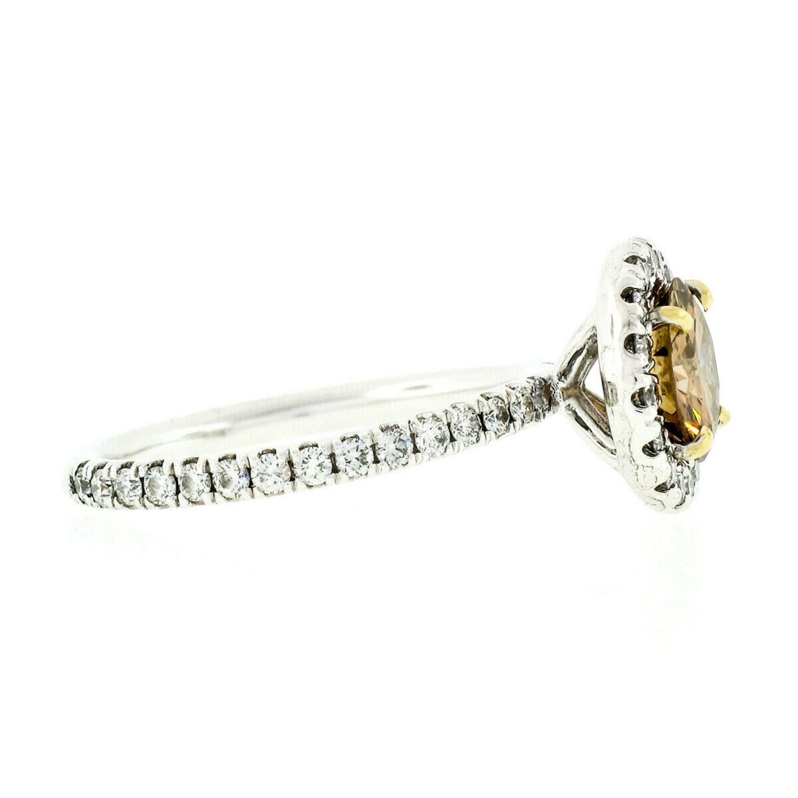 18 Karat Gold 1.56 Carat GIA Fancy Orange Brown Diamond Solitaire Halo Ring For Sale 2