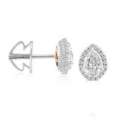 18k Gold 1.57 Ct Old Cut Pear Diamond Halo Earrings Studs Contemporary Earrings