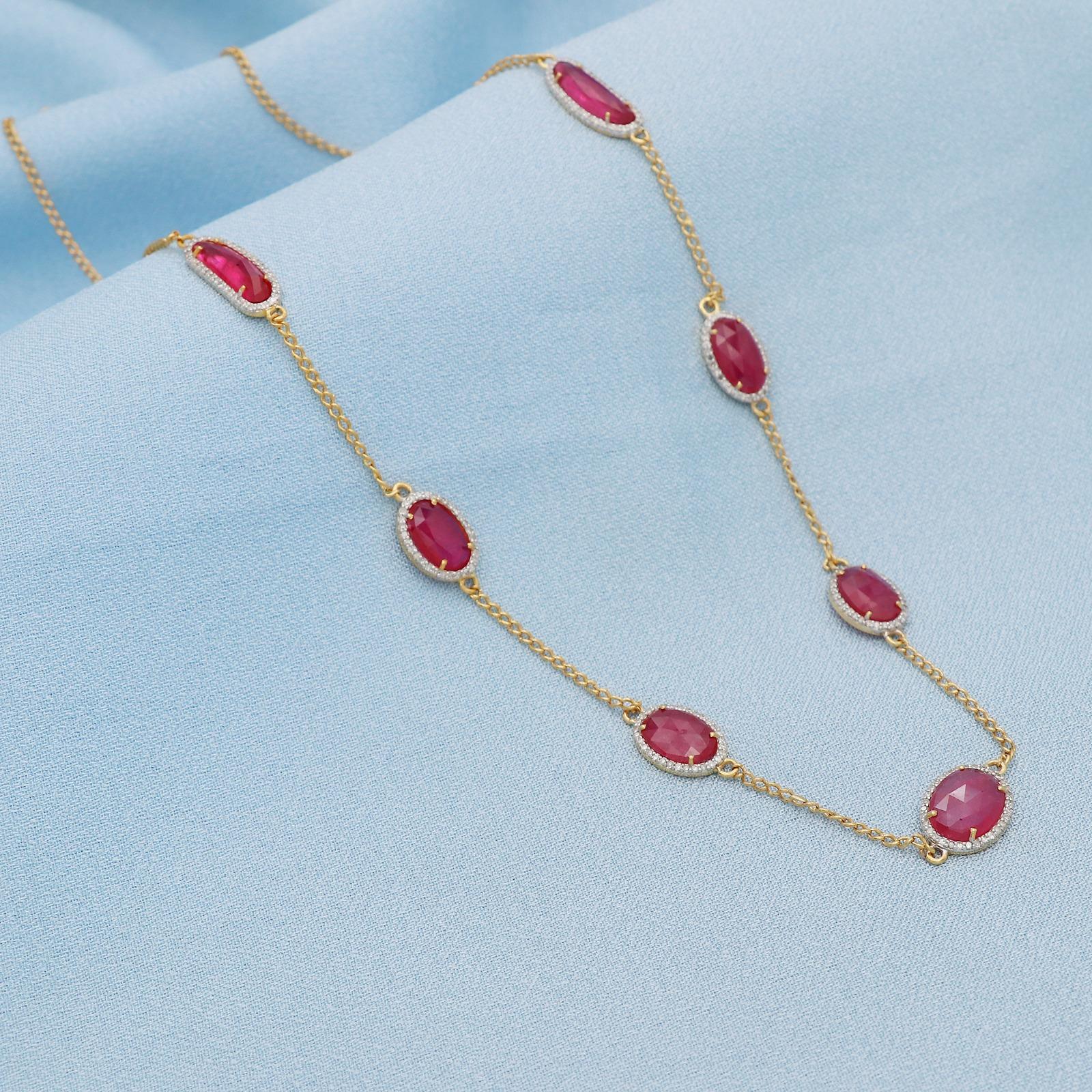 Collana in oro 18k con diamanti e rubini da 15,85 carati in vendita 3