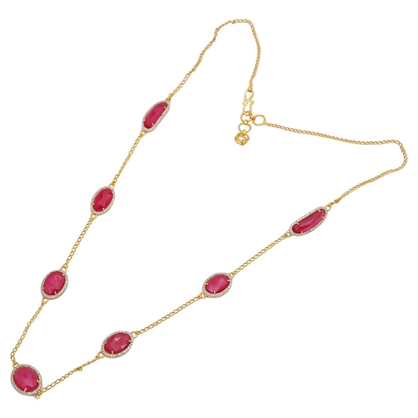 18k Gold 15.85 carat Ruby Diamond Necklace