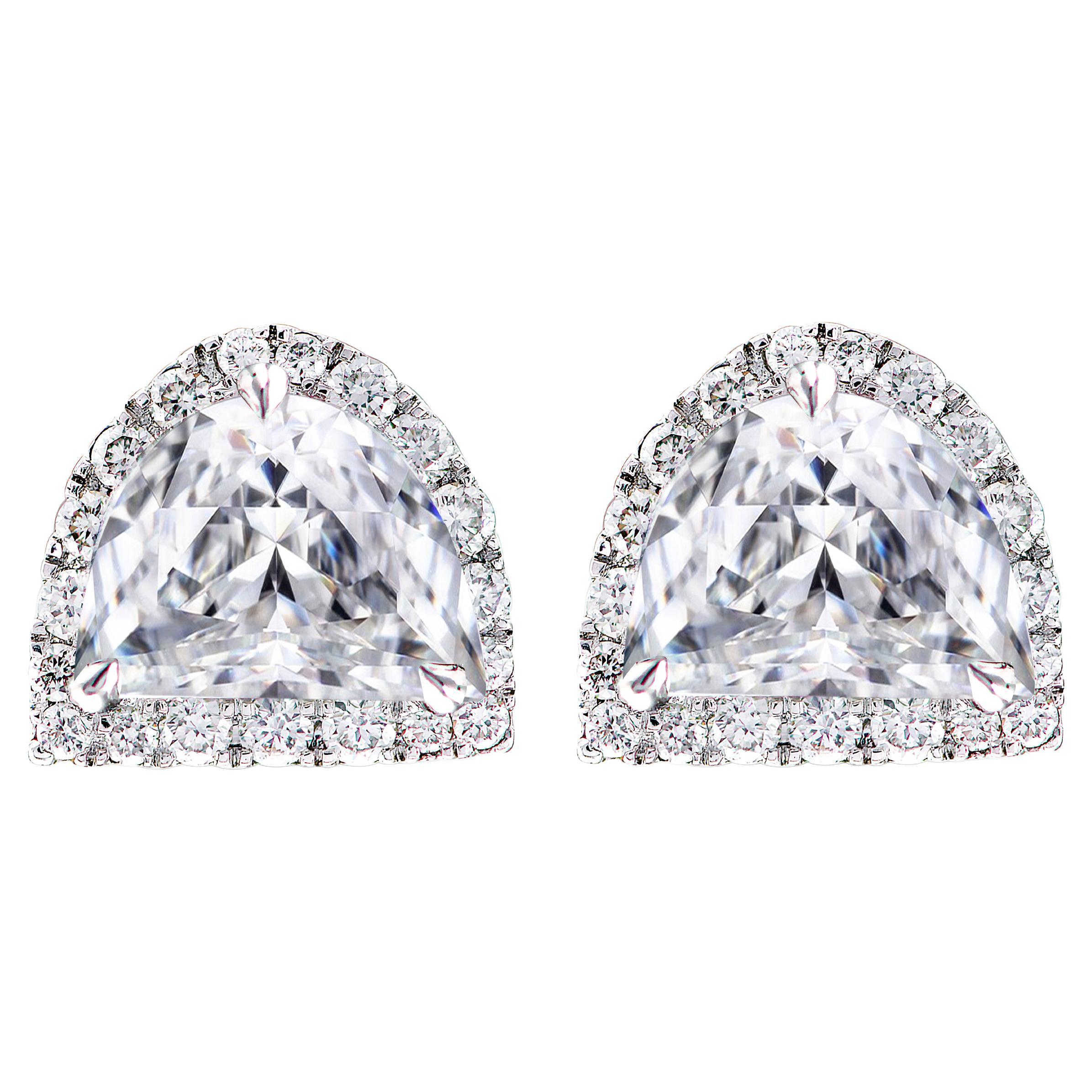 18k Gold 1.59 Ct Old Cut Half Moon Natural Diamond Halo Studs Rarever Earrings For Sale