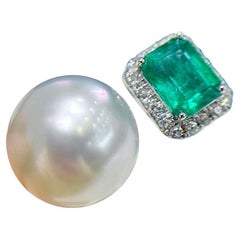Bague à deux éclats Emeraude Aurora Perle des mers du Sud Diamant